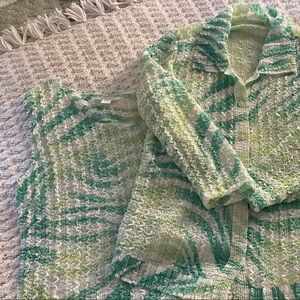 RAFAEL Textured Green and White Cardigan and matching tank top.